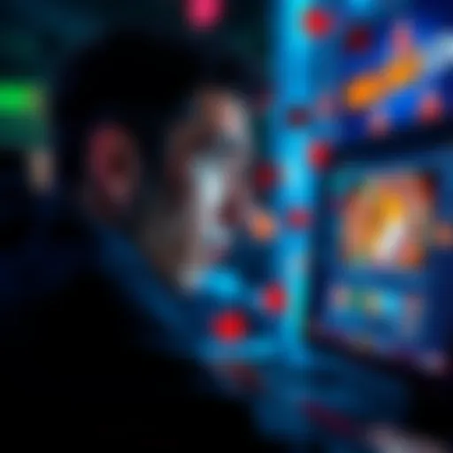 A person looking worried while browsing a new online casino website, with warning symbols around the screen