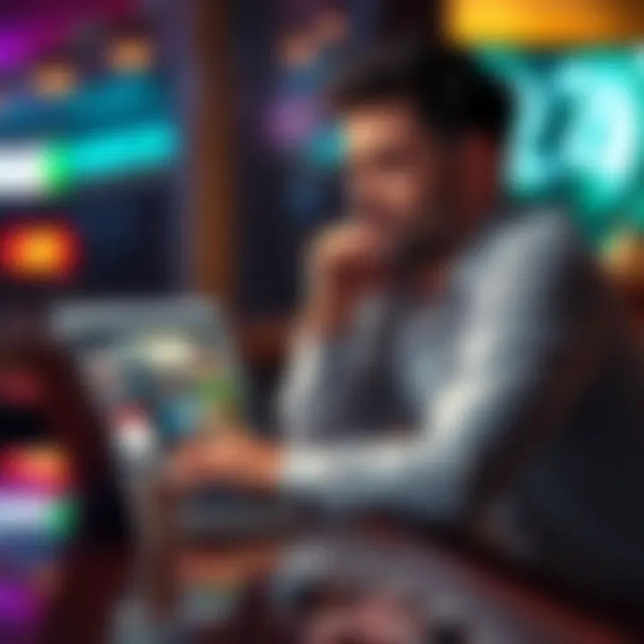 Reflecting on a Week Without Gambling A person looking thoughtful while sitting at a table with sports news on a laptop, symbolizing their journey of abstaining from gambling for a week.