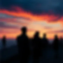 A group of people standing in thought, looking towards a horizon symbolizing new beginnings.