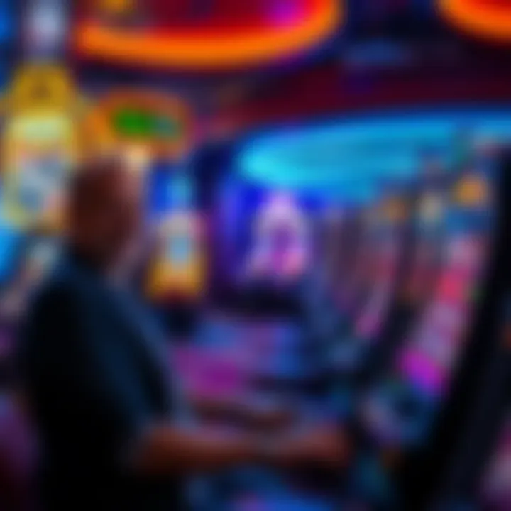 Relaxing Casino Games A person playing a slot machine in a cozy casino environment, enjoying their time with a smile