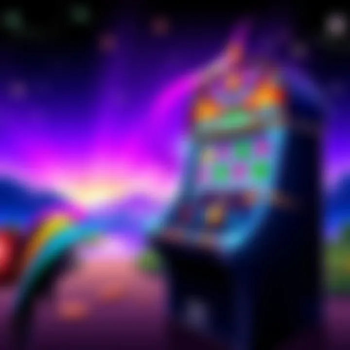 Relaxing gaming scene with a slot machine A colorful slot machine featuring vibrant symbols and a serene background, inviting players to enjoy a stress-free gaming experience.