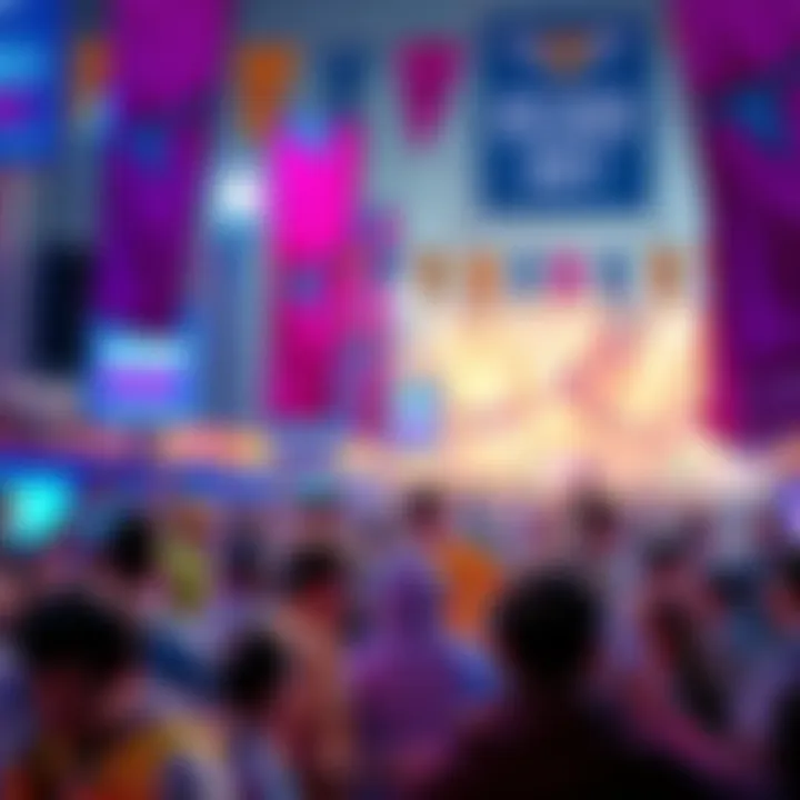 A vibrant scene showing people celebrating at the Reload Out event in 2026, with colorful banners and energetic crowds.