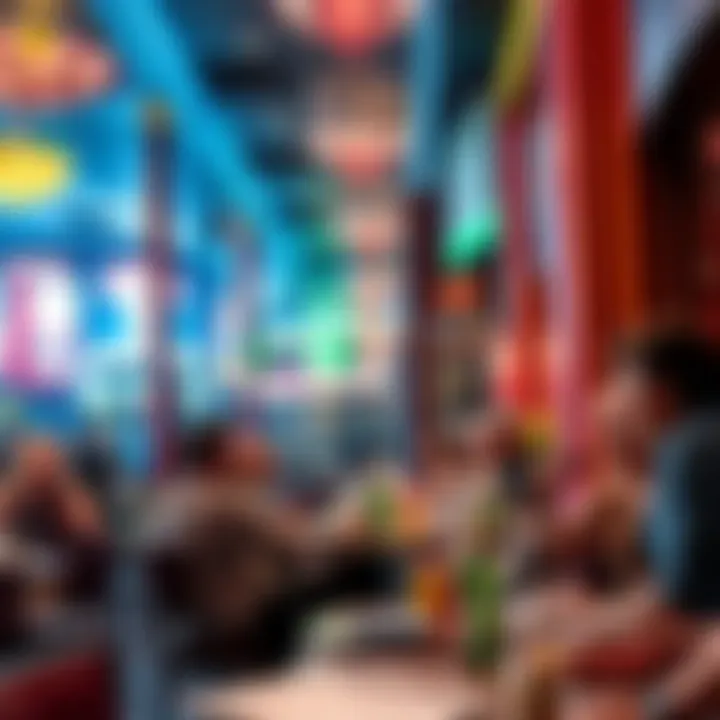 A vibrant restaurant scene in Reno with people enjoying meals and entertainment activities