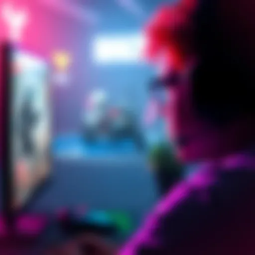 A gamer focuses on their screen, surrounded by game art, emphasizing personal space and enjoyment in gaming.