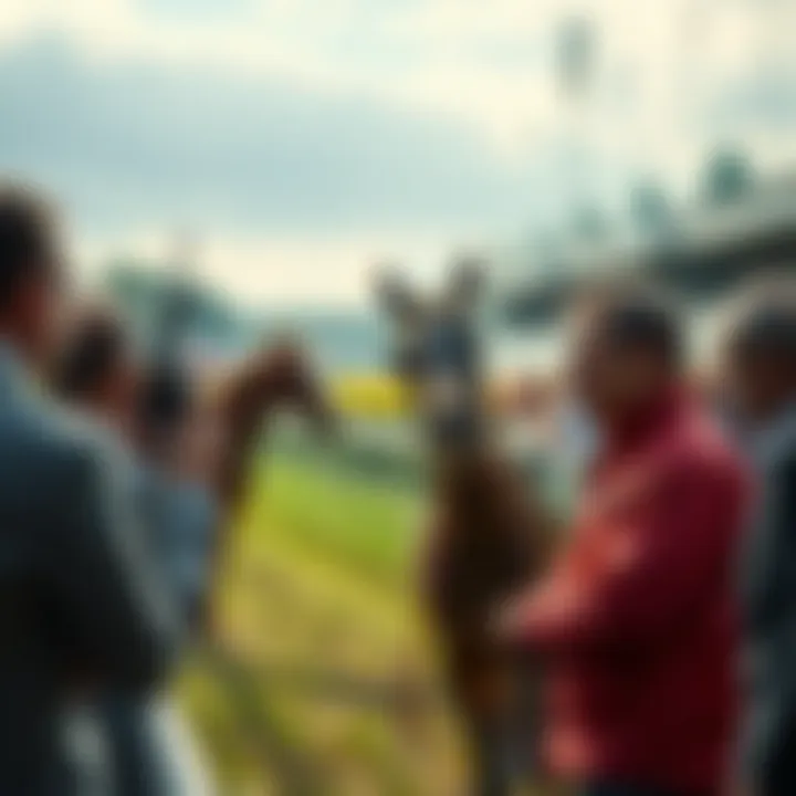 Rian Corcoran discussing weight of his horse during a race with commentators nearby