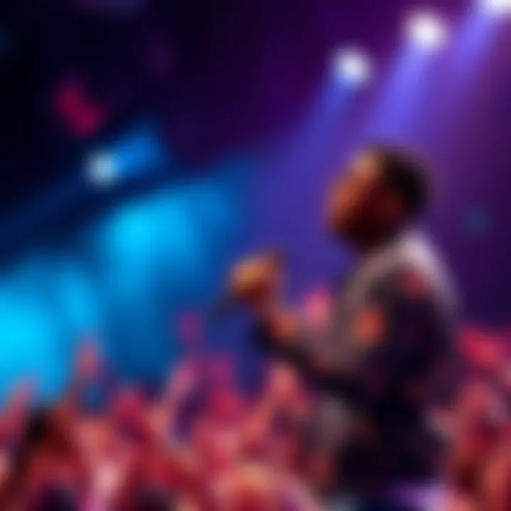 Rich Homie Quan in a lively performance, engaging with the crowd and showcasing his energy