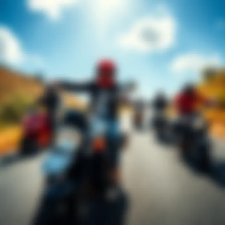 A diverse group of motorcycle riders enjoying a sunny day on a winding road, showcasing camaraderie and passion for riding.