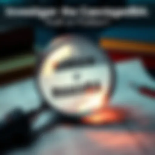 A magnifying glass examining documents with claims about RiggedBA