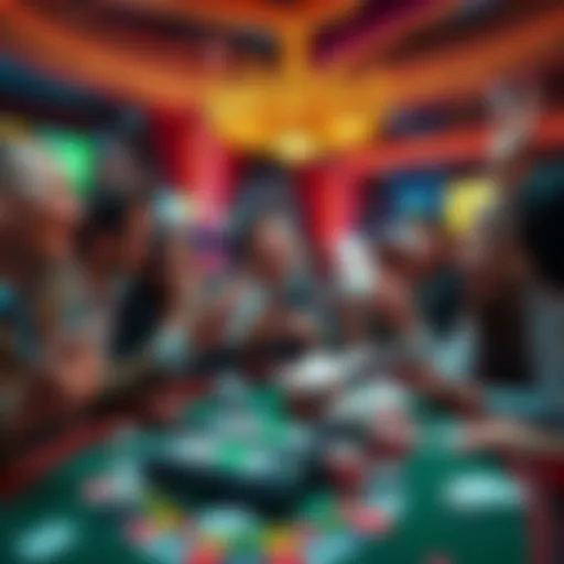 A group of excited bettors celebrating a win at a casino, surrounded by chips and cards, reflecting the thrill of chasing losses.