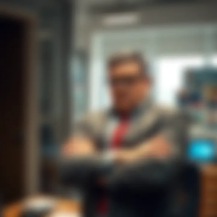 Rispoli Showing Discontent Rispoli expressing frustration with recent changes in his role, showing a serious expression and crossed arms in an office setting.