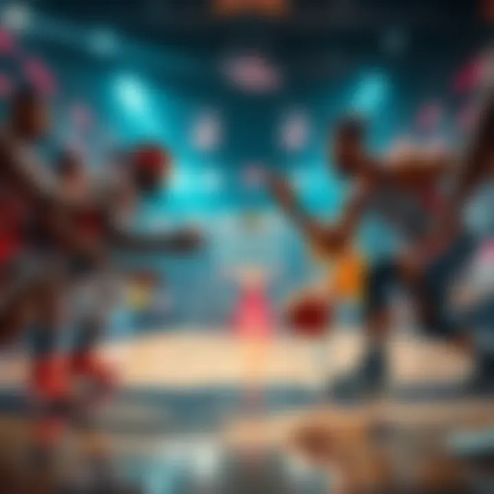 Two basketball teams intensely competing on the court during a revenge game