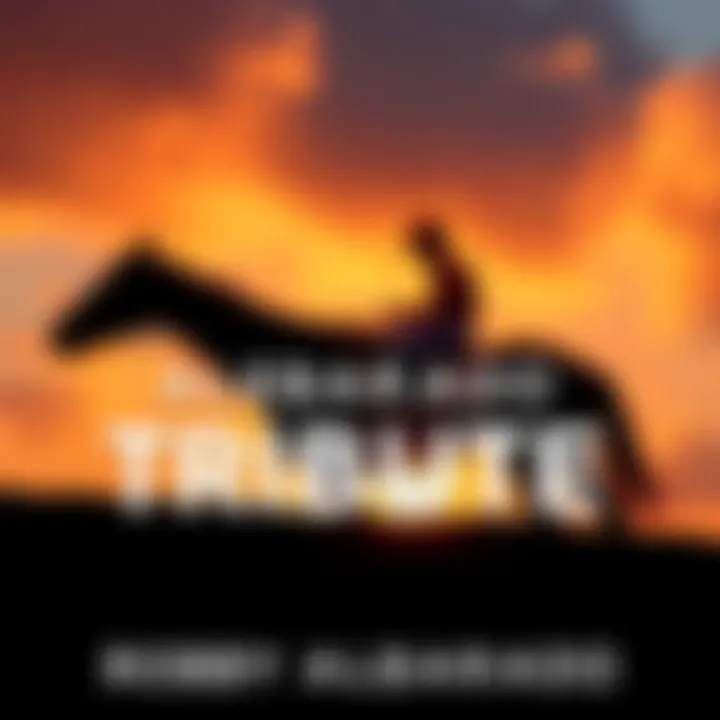 Robby Albarado Tribute A heartfelt tribute to legendary jockey Robby Albarado, featuring a silhouette of a jockey on a horse against a sunset background.