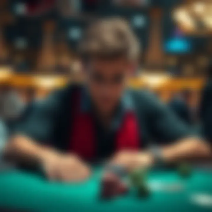 Robert Varkonyi at the poker table Robert Varkonyi playing poker at a tournament, showcasing his focused expression and poker chips in front of him