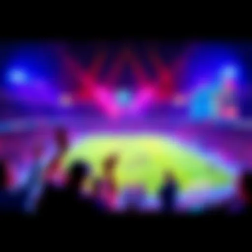 A dynamic scene of a Rocket League match with fans cheering and betting options displayed on a screen.