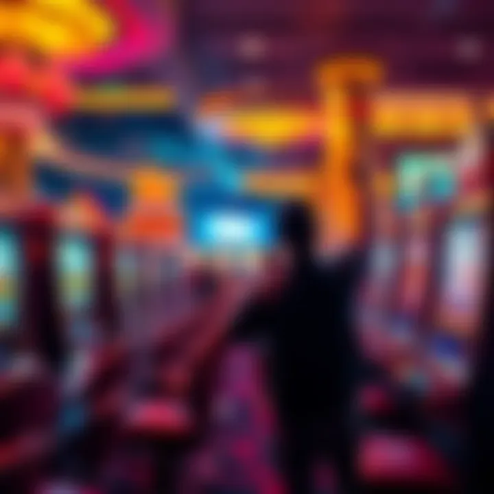 A vibrant scene of people playing slot machines at Rolla Casino, celebrating big wins and enjoying the atmosphere.