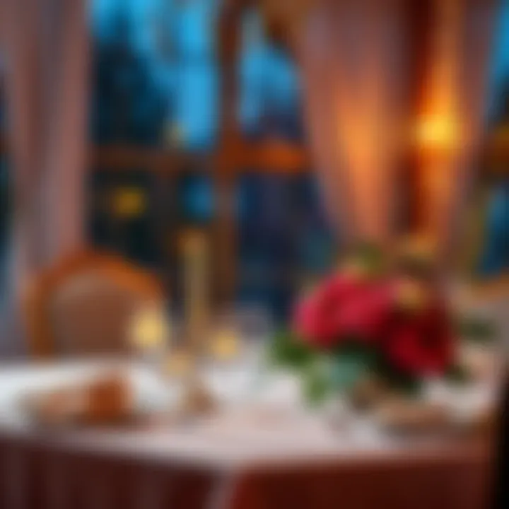 Romantic dinner table setting A beautifully set dinner table with candles and flowers for a special celebration