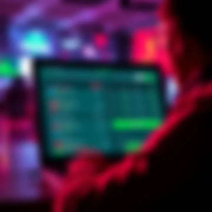 A person looking at a laptop screen showing Roobet accounts with wager statistics