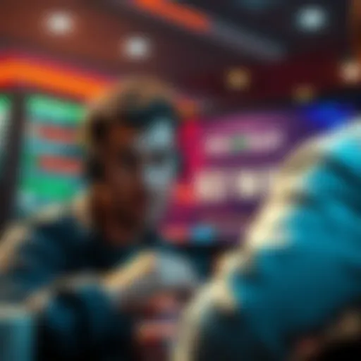 A shocked player looks at a computer screen displaying a denied winnings message from Roobet, surrounded by gambling chips and cards.