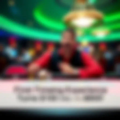 A beginner gambler excitedly playing baccarat at a casino table with chips and cards.