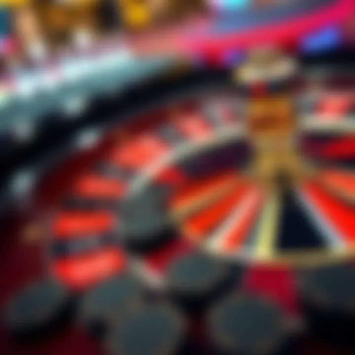 A close-up view of a roulette wheel highlighting the black betting section, with chips placed on black