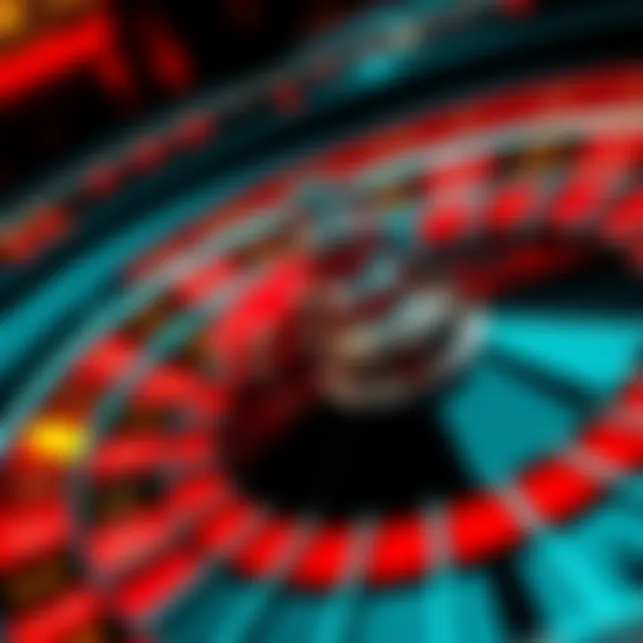 A roulette wheel showing multiple red winning spots with chips stacked on them after a successful bet.