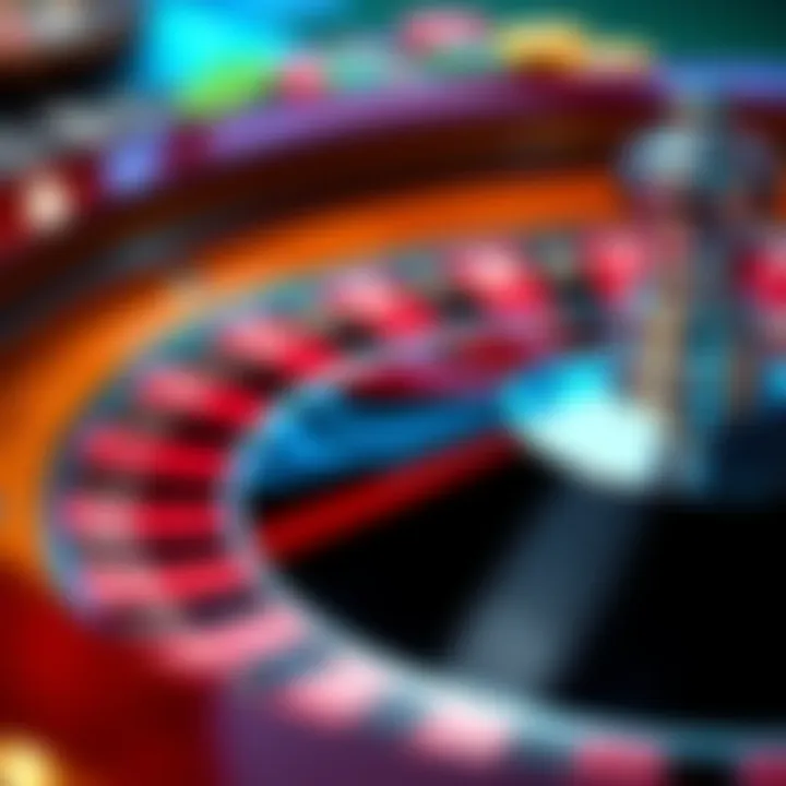 Roulette Wheel with Betting Chips A close-up view of a roulette wheel with colorful betting chips around it, showcasing a gaming setup for testing strategies.