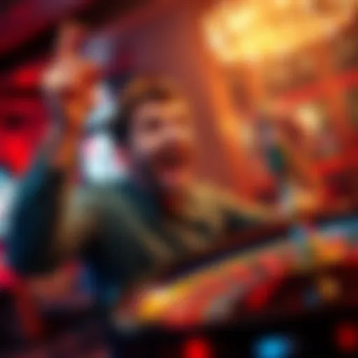 A happy player celebrating after winning at live roulette with chips stacked high on the table