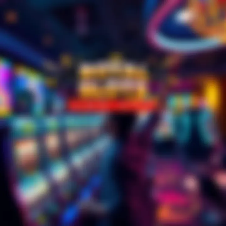 A vibrant online casino scene featuring slot machines, a player celebrating a win, and colorful graphics, highlighting excitement and chances to win big.