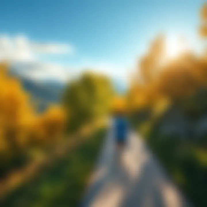 A person jogging on a sunny day along a beautiful trail surrounded by trees