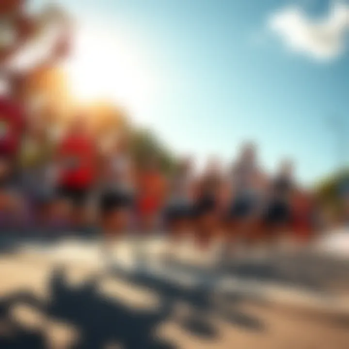 Runners competing in a race A group of runners pushing their limits on a sunny day during a running event, showing determination and teamwork.