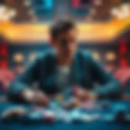 Ryan Feldman sitting at a poker table surrounded by chips, looking contemplative