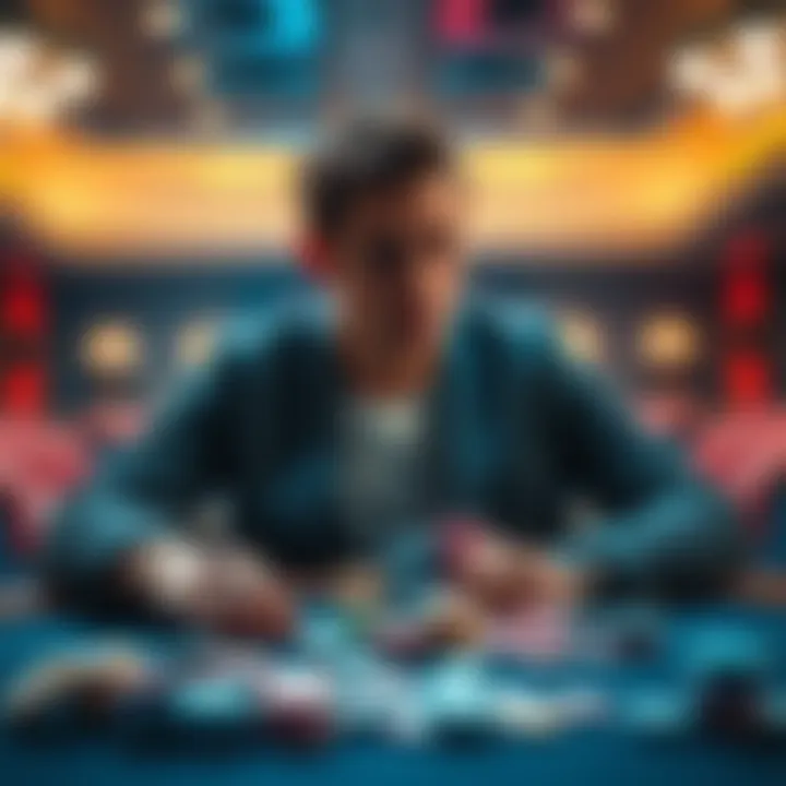 Ryan Feldman sitting at a poker table surrounded by chips, looking contemplative