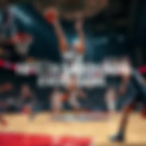 Sabonis Rebounding in Game Domantas Sabonis jumping to grab a rebound during a basketball game, with players on the court around him.