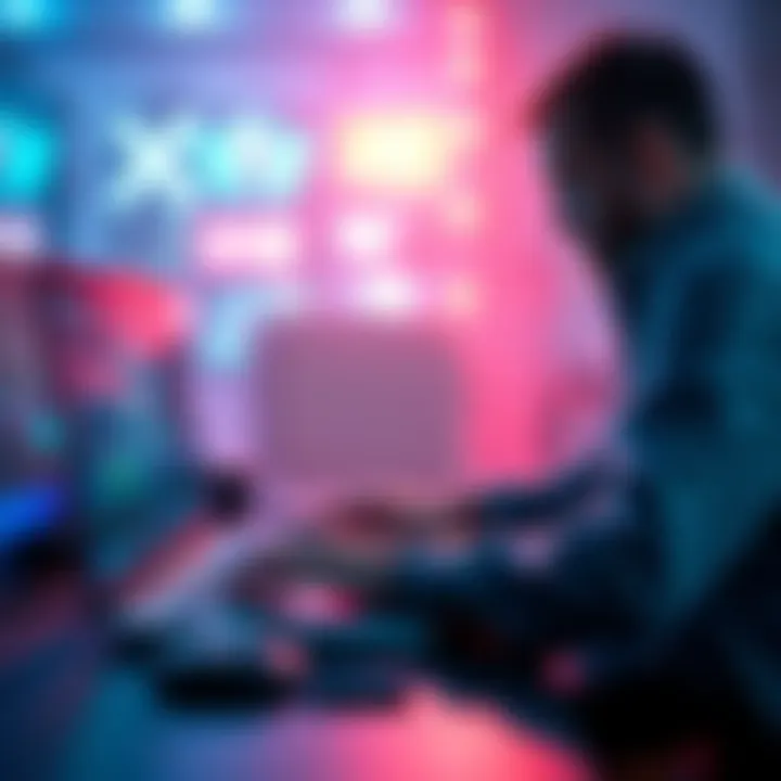 A person investigating an online gaming site on a laptop, looking for safety information
