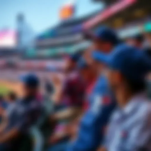 Fans wearing colorful Saratoga Hawaiian shirts cheering at a baseball game, showcasing team spirit for the Jays against the Yankees