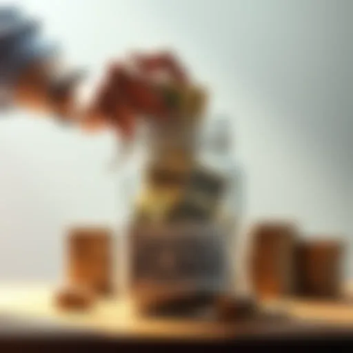 A person placing money into a jar labeled 'Savings' with a goal of reaching $3000, representing financial growth.