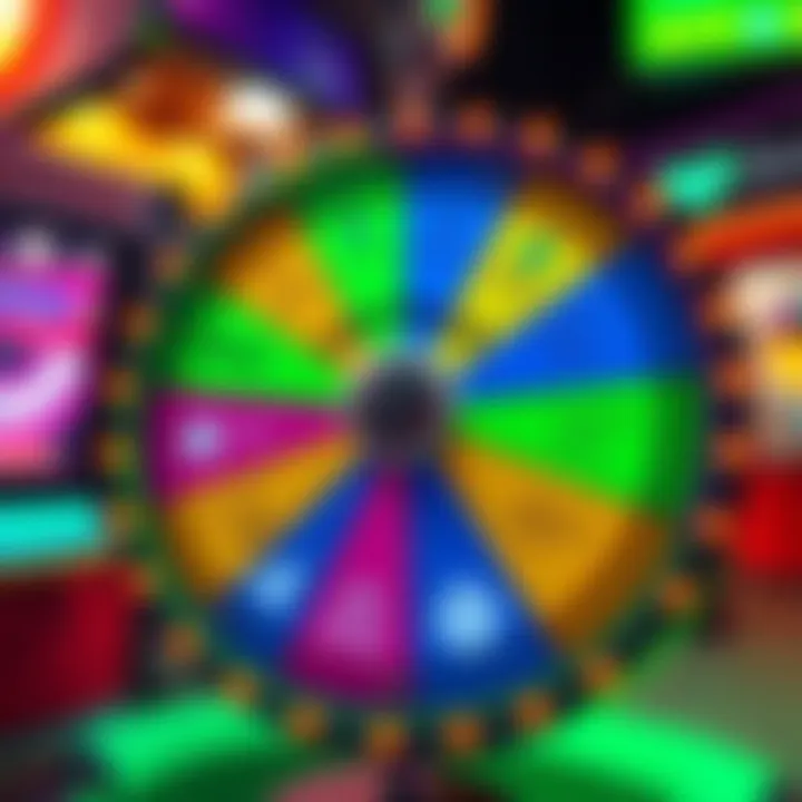 Savings Spinner App Feature A colorful spinning wheel with motivational messages and icons representing saving money and time, showcasing the Savings Spinner app's purpose to combat gambling urges.