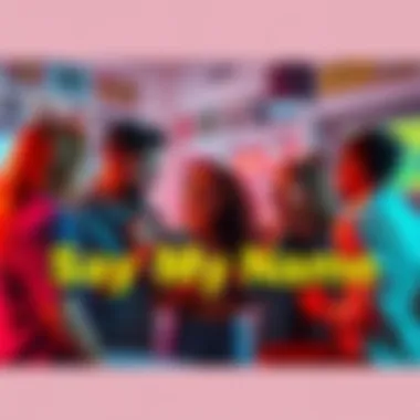 A group of friends chatting enthusiastically about the trend Say My Name on social media