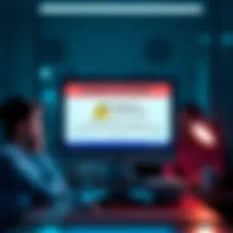 A computer screen displaying a warning about Yash Rajgaria's scam account on Stake, with concerned people discussing in the background.