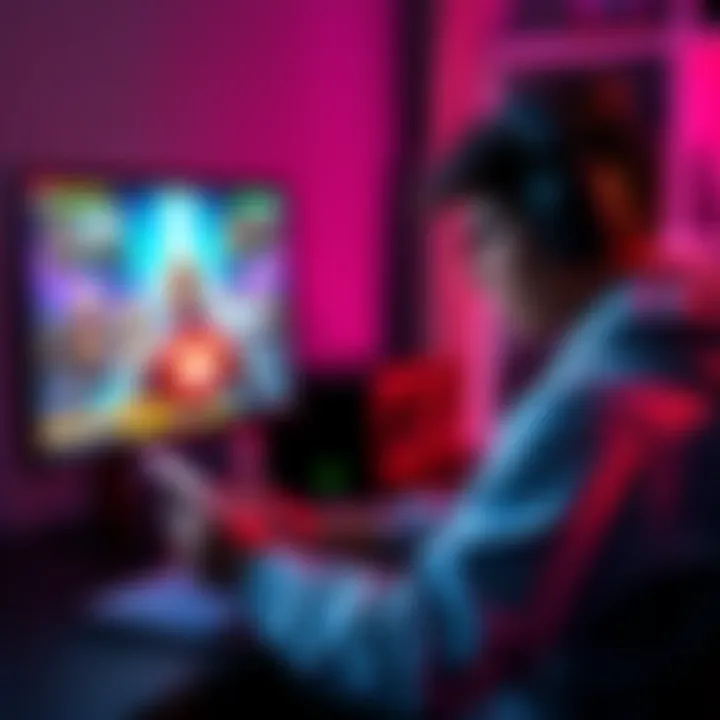 A gamer sitting in front of a computer screen, taking notes while watching Schneckyirl's live stream. The screen displays gaming graphics and tips.