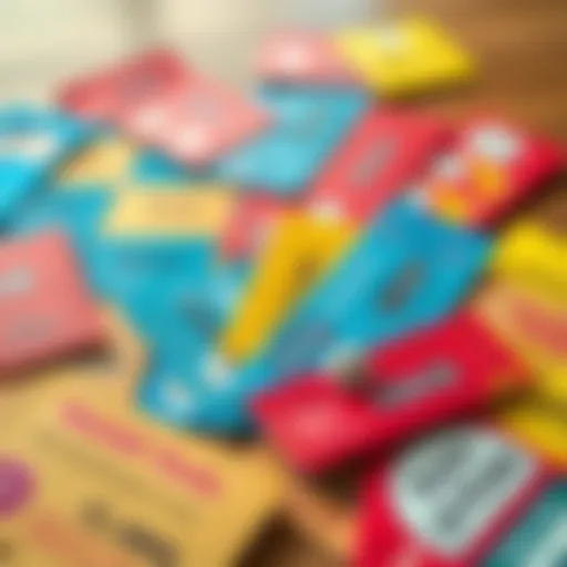 A collection of colorful scratch-off lottery tickets from various states spread out on a table.