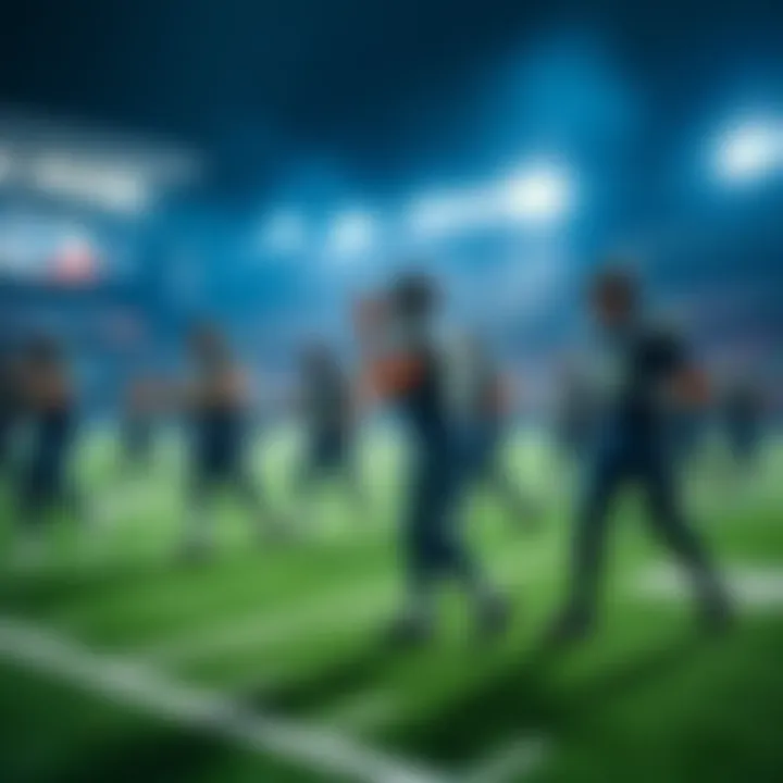Seahawks players warming up on the field before the game against the Patriots, showing excitement and energy.