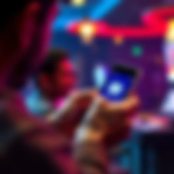 A person holding a smartphone, looking for a referral email related to Ignition Casino, with a friendly expression and a message icon on the screen.