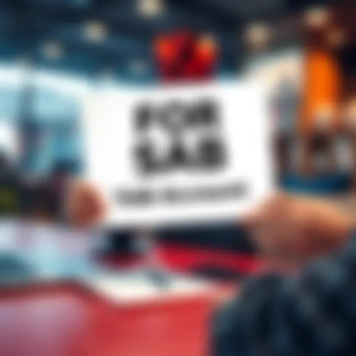 Person holding a sign that says 'For Sale: TAB Account' with a laptop and notepad on a table