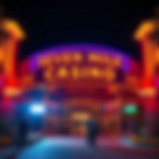 The entrance of Seven Mile Casino in San Diego, showing bright lights and a welcoming atmosphere with people arriving.