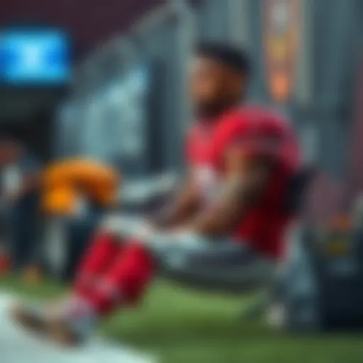 Shaedon Sharpe sitting on the bench with an ice pack on his calf, looking concerned after leaving the game early due to injury