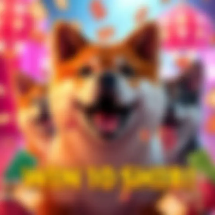 A colorful graphic promoting a giveaway of $10 worth of Shiba Inu currency, featuring playful Shiba Inu dogs and currency symbols.