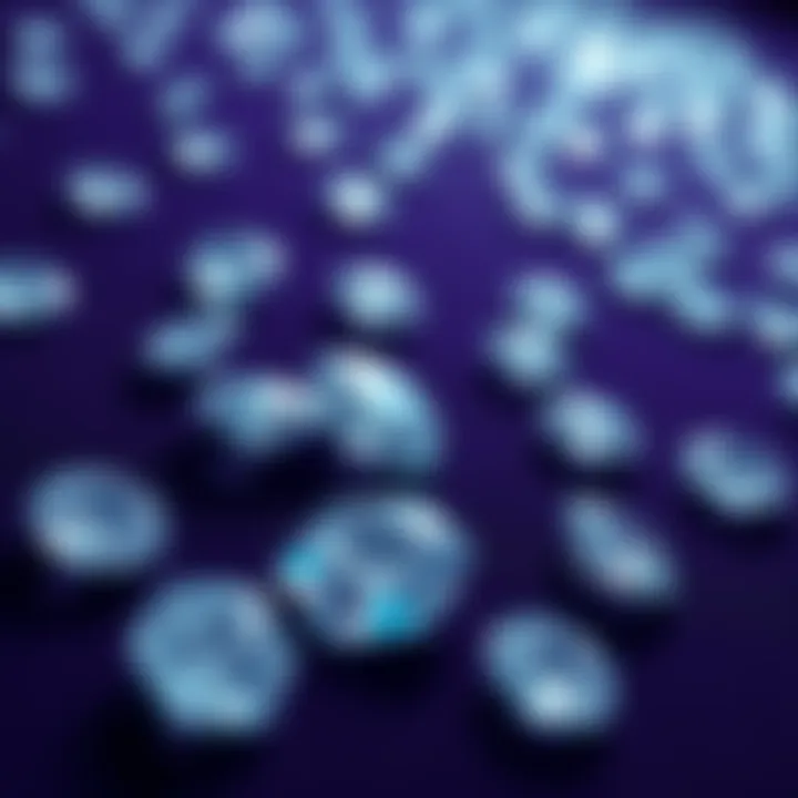 A close-up view of sparkling diamonds arranged on a velvet surface, showcasing their brilliance and clarity.
