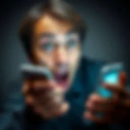 A surprised person gasping in disbelief as they read shocking news on a phone, with a dramatic expression on their face.