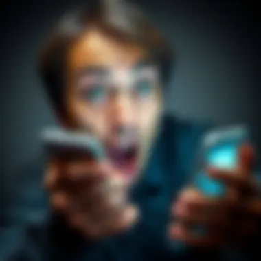 A surprised person gasping in disbelief as they read shocking news on a phone, with a dramatic expression on their face.